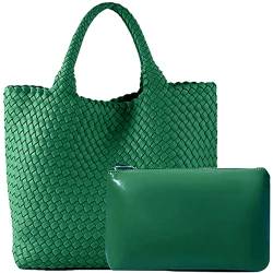 Modische gewebte Einkaufstasche, Reisehandtaschen und Geldbörsen, Damen, große Kapazität, Schultertaschen, Grün (Forest Green), Large von JINMANXUE