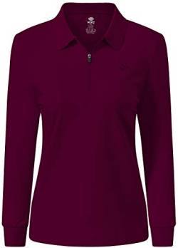 JINSHI Damen-Golf-Poloshirt mit langen Ärmeln, Reißverschluss, Sport, Aktiv-Shirts, schnelltrocknend, sportlich, lässig, Tennis-Tops, schmale Passform - Rot - X-Groß von JINSHI