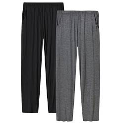 JINSHI Damen Pyjamahose Stretch Modal Pyjamahose Loungehose mit Taschen, Grau dunkel / schwarz, Small von JINSHI
