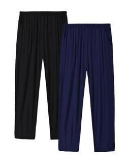 JINSHI Herren-Pyjamahose, Modal, leicht, lang, mit Tasche, Kordelzug, 2 Stück, Schwarz/Marineblau, Large von JINSHI