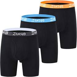 JINSHI Herren-Unterwäsche, Boxershorts, langes Bein, 3er-Pack, weich, bequem, Gelb + Schwarz + Blau - 401, XX-Large von JINSHI
