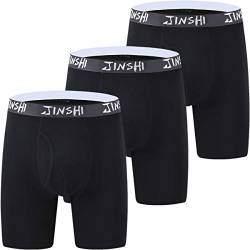 JINSHI Herren-Unterwäsche, Boxershorts, langes Bein, 3er-Pack, weich, bequem, Schwarz-401ds, X-Large von JINSHI