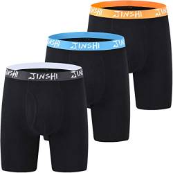 JINSHI Herren Unterwäsche Comfort Soft Bamboo Long Boxer Brief, Gelb+Schwarz+Blau-401, XXX-Large von JINSHI