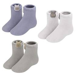 3 Paar Babysocken Anti Rutsch Kindersocken Baby Bodensocken Stoppersocken Kleinkind Junge Mädchen Baumwolle Sportsocken Krabbelsocken Cartoon Haussocken Warme Socken für 1-3 Jahre Kinder von JINTN