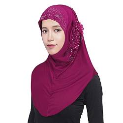 JINTN Damen Hijab Muslimische Kopftuch Schal Schöne Malaysische Mädchen Schal Eis Seide Spitze Blume Strass Hijab Kopftuch Halstuch Haartuch Schal von JINTN