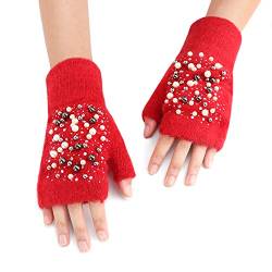 JINTN Winter Fingerlose Handschuhe Punktbohrer Perle Warmhandschuhe Strickhandschuhe Fäustlinge Warm Handgelenk Armstulpen für Damen und Frau von JINTN
