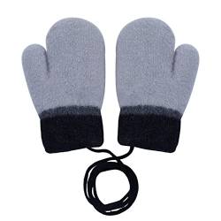 Kinder Doppel Strickhandschuhe Fäustlinge aus Wolle Fausthandschuh Halshandschuhe Plüsch Winterhandschuhe für 1-4 Jahre Kinder (Hellgrau-F, One size) von JINTN