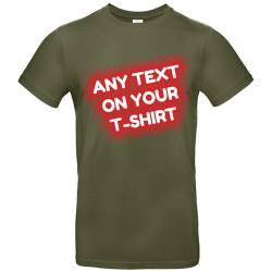 JINTORA - T-Shirt Herren - personalisiert - Khaki - L - selbst gestalten - mit Wunschtext - Spruch - beidseitig individuell beidseitig Bedruckt von JINTORA