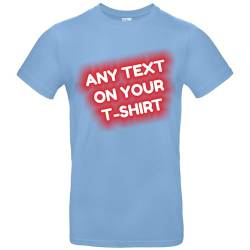 JINTORA - T-Shirt Herren - personalisiert - skyblau - L - selbst gestalten - mit Wunschtext - Spruch - beidseitig individuell beidseitig Bedruckt von JINTORA