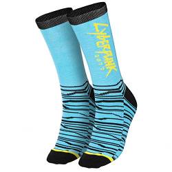 Jinx Cyberpunk 2077 Netrunner Embroidered Athletic Crew Socken 1 Paar, Blau, Einheitsgröße von JINX