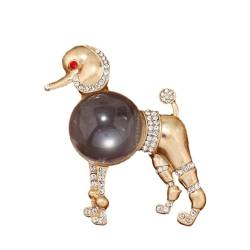 Crystal Brooches For Women Jelly Belly Poodle Brooch Rhinestone Zodiac Animal Pin Women Coat Accessories Coffee Color von JINZIJINYU
