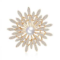 Kristall Strass Brosche Pin Goldene Blumen Brosche Legierung Diamant Perlen Accessoires Damen Brosche Brosche von JINZIJINYU