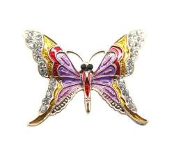 Vintage Damen Strass Brosche Lila Schmetterlingsbrosche Tropfendes Öl Insekt Diamantbrosche Retro Anstecknadel Anzug Korsage Schalschnalle von JINZIJINYU