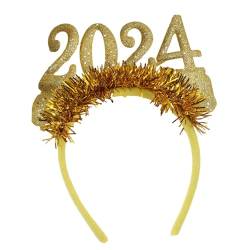 2024 Frohes Neues Jahr Stirnband, Haarschmuck Kopfbedeckung Frau Glitzer Girlande Haarreifen für Festival Abschlussball Silvester Kostüm, Gelb von JISADER