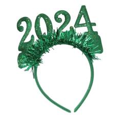 2024 Frohes Neues Jahr Stirnband, Haarschmuck Kopfbedeckung Frau Glitzer Girlande Haarreifen für Festival Abschlussball Silvester Kostüm, Grün von JISADER