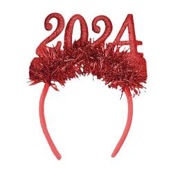 2024 Frohes Neues Jahr Stirnband, Haarschmuck Kopfbedeckung Frau Glitzer Girlande Haarreifen für Festival Abschlussball Silvester Kostüm, Rot von JISADER