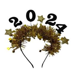 JISADER 2024 Frohes Neues Jahr-Stirnband, glitzernde Stern-Girlande, Haar-Accessoire für Partygeschenke, Weihnachts-Bühnenauftritt, Gold von JISADER