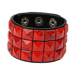 JISADER -Jahre-Punk-Armband, Manschettenarmband für Mann und Frau, Steampunk-Armreif, verstellbares Goth-Armband, breites Armband für Erwachsene, Rot von JISADER