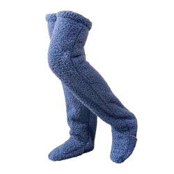 JISADER Plüsch Warme Lange Socken, Kuschelsocken Damen Plüsch Overknee Socken, Teddy Legs Socks Fleece Overknee Strümpfe Stulpen, Oberschenkel Strümpfe Flauschig für Schlafen Zuhause, Blau, 90CM von JISADER