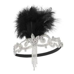 JISADER -Stirnband, Strass-Feder-Stirnband, Kopfbedeckung, Feder-Kopfbedeckung für Bühnenauftritte, Schwarz von JISADER