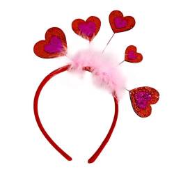 JISADER Valentinstag-Herz-Stirnband für Damen, Haarreifen, Kopfschmuck, modischer Damen-Haarschmuck für Feiern, Jahrestage, Abschlussball, Rot Rosa von JISADER