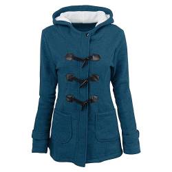 JISDFKFL Winterjacken für Frauen UK, Damen Tops Horn Knopf Fleece Verdicken Mäntel mit Kapuze Winter Warme Jacke Solide Winter Winddicht Mantel Vintage Reißverschluss Frauen Lange Winterjacke, Prime von JISDFKFL