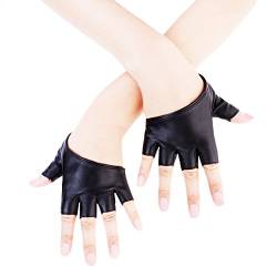 JISEN Damen-Handschuhe aus PU-Leder, halbe Handfläche, halbe Finger, zum Tanzen, Punk. - Schwarz - Einheitsgröße von JISEN