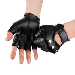 JISEN Herren PU Leder Handschuhe Steampunk Gothic Halbfinger Haken-Schleife Fäustlinge, D-schwarz, Einheitsgröße von JISEN