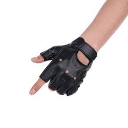 JISEN Herren PU Lederhandschuhe, Steampunk Gothic Halbfinger Hook-Loop Handschuhe von JISEN