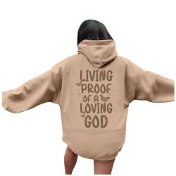 JISUXIAB Christian Fleece Hoodies für Frauen Damen UK Love Like Jesus Brief Grafik Oversized Langarm Winter Kapuzen-Sweatshirts Tops Pullover, A25-Khaki, 36 von JISUXIAB