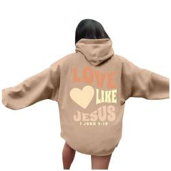 JISUXIAB Christliche Hoodies für Männer und Frauen, UK Love Like Jesus, Buchstabe, Grafik, Bibelvers, Damen-Top, Oversize, langärmelig, Jesus, Glaube, Sweatshirts, Pullover, A33-Khaki, M von JISUXIAB