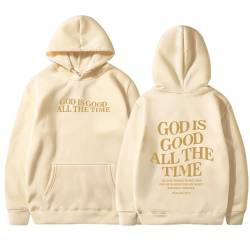 JISUXIAB Hoodies für Mädchen, Bibelvers "God Is Good All The Time", Herbst-Outfit mit Tasche, Schulterriemen, Kordelzug, modisch, Oversize, Herbst-Fleece, beige, 38 von JISUXIAB