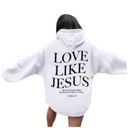 JISUXIAB Kapuzenpullover mit Aufschrift "Love Like Jesus" für Damen und Herren, Übergröße, langärmelig, Kordelzug, Taschen, Winter, lockere Sweatshirts, Pullover, Tops, A56, weiß, L von JISUXIAB