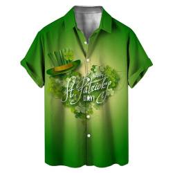 JISUXIAB St. Patricks's Day Hawaii-Hemden für Herren und Erwachsene, UK-Kurzarm-Revers-Kleeblatt-Druck, grün, St. Paddy's Day, irisches lässiges T-Shirt Tops, A01-grün, M von JISUXIAB