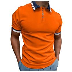 T Shirt V Ausschnitt Herren Herren Frühling und Sommer Shirt Mode Revers Reißverschluss Lässige Kurzarm Lose Shirts Casual Bedrucktes Shirt Top Leichte Langarm T-Shirts, D3-orange, 3XL von JISUXIAB