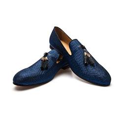 JITAI Männer Vintage Velvet BV Stickerei Edle Mokassins Schuhe Müßiggänger Müßiggänger Raucher Müßiggänger Quaste Müßiggänger,Blau 02,44 EU (11 UK) von JITAI