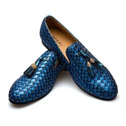 JITAI Männer Vintage Velvet BV Stickerei Edle Mokassins Schuhe Müßiggänger Müßiggänger Raucher Müßiggänger Quaste Müßiggänger,Blau 04,42 EU (9 UK) von JITAI