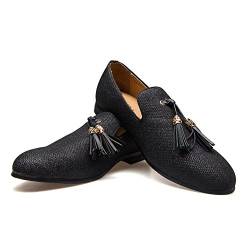 JITAI Männer Vintage Velvet BV Stickerei Edle Mokassins Schuhe Müßiggänger Müßiggänger Raucher Müßiggänger Quaste Müßiggänger,Schwarz 01,41 EU (8 UK) von JITAI