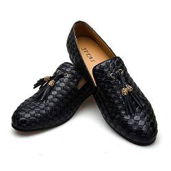 JITAI Männer Vintage Velvet BV Stickerei Edle Mokassins Schuhe Müßiggänger Müßiggänger Raucher Müßiggänger Quaste Müßiggänger,Schwarz 03,44 EU (11 UK) von JITAI