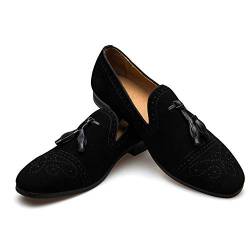 JITAI Männer Vintage Velvet BV Stickerei Edle Mokassins Schuhe Müßiggänger Müßiggänger Raucher Müßiggänger Quaste Müßiggänger,Schwarz 12,41 EU (8 UK) von JITAI