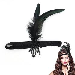1 Stück Feder Kopfbedeckung Stirnband Flapper Kopfschmuck 1920Er Jahre Mode Bling Haarschmuck Für Frauen Mädchen Gatsby Themen Party Dekoration (Schwarz) von JITNGA