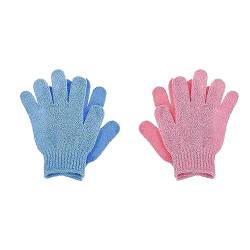 2 Paar Peeling-Handschuhe Badehandschuhe Doppelseitig Dusche Spa Massagehandschuhe Entferner Abgestorbene Haut Scrubber Peeling-Handschuhe Reinigt Porentief Für Körperdusch (Pink, Blau) von JITNGA
