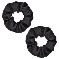 2 Stück Scrunchy Haargummis Haargummis Starke Elastische Schwarze Stirnbänder Keine Beschädigung Pferdeschwanzhalter Mode Schöne Haar Accessoires Für Mädchen Frauen Teens(Schwarz) von JITNGA