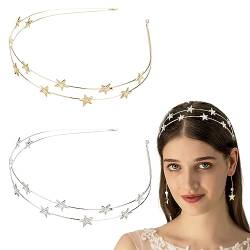 2 Stück Stern Stirnbänder Stern Haar Hoop Stirnband Für Frauen Mädchen Kopfschmuck Hochzeit Kopfstück Für Braut Gold Silber Metall Haar Bands Zubehör (Gold, Silber) von JITNGA