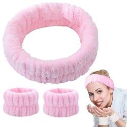 3 Stück Spa Stirnband Handgelenk Waschen Waschen Set Dusche Gesicht Make-up Einstellbare Haarband Handgelenk Spill Flüssigkeit aus Arm Frauen Mädchen (Pink) von JITNGA