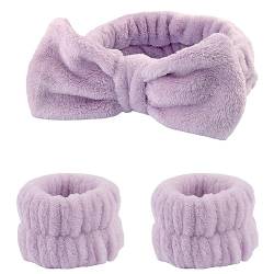 3 Stück Spa Stirnband Handgelenkband Set Waschband Haargummis Waschen Gesichtswasch Stirnbandtuch Für Frauen Und Mädchen (Lila) von JITNGA