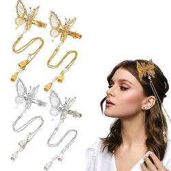 4 Stück Haarspangen Beweglichen Quasten Schmetterling Haarnadeln Elegante Für Frauen Und Mädchen Haarnadel Braut Hochzeit Kopfstücke Haarschmuck (Gold, Silber) von JITNGA