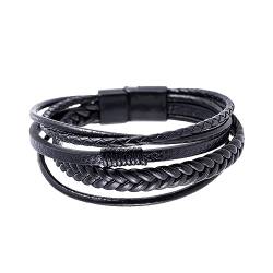 JITNGA 1 X Herren Armband Aus Echtem Leder In Premiumqualität [Gewebt] Schwarzer Edelstahl Mit Magnetverschluss | Inklusive Schmuckschatulle | Tolles Geschenk Für Männer von JITNGA