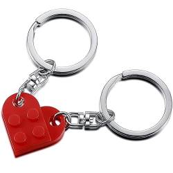 JITNGA 2 Stück Herz-Schlüsselanhänger Paare Geschenk Zum Valentinstag Passender Ziegelstein Schlüsselanhänger Valentinstag Süße Geschenke Für Ehemann Frau Freundin Freund (Rot) von JITNGA
