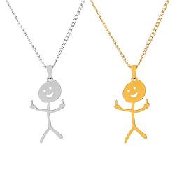 JITNGA Lustige Doodle-Halskette, Smiley-Finger-Halskette,Handgesten-Halsketten,Smiley Herren Halskette Anhänger Kette Streichhölzer Für Herren,Damen,Handgefertigtes Schmuckgeschenk (Gold Und Silber) von JITNGA